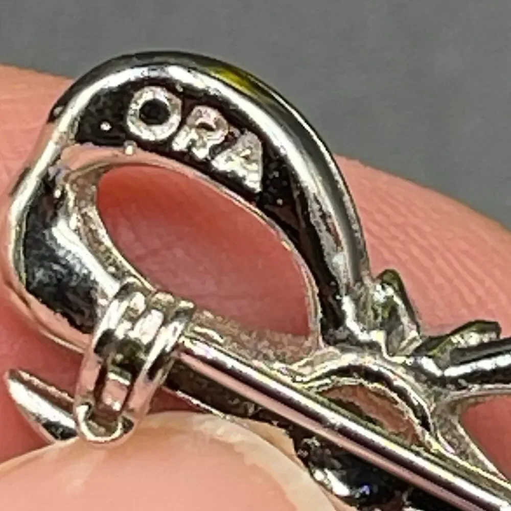ORA Rhinestone Bow Shriners Scimitar Hammer Dangle Brooch 1.25